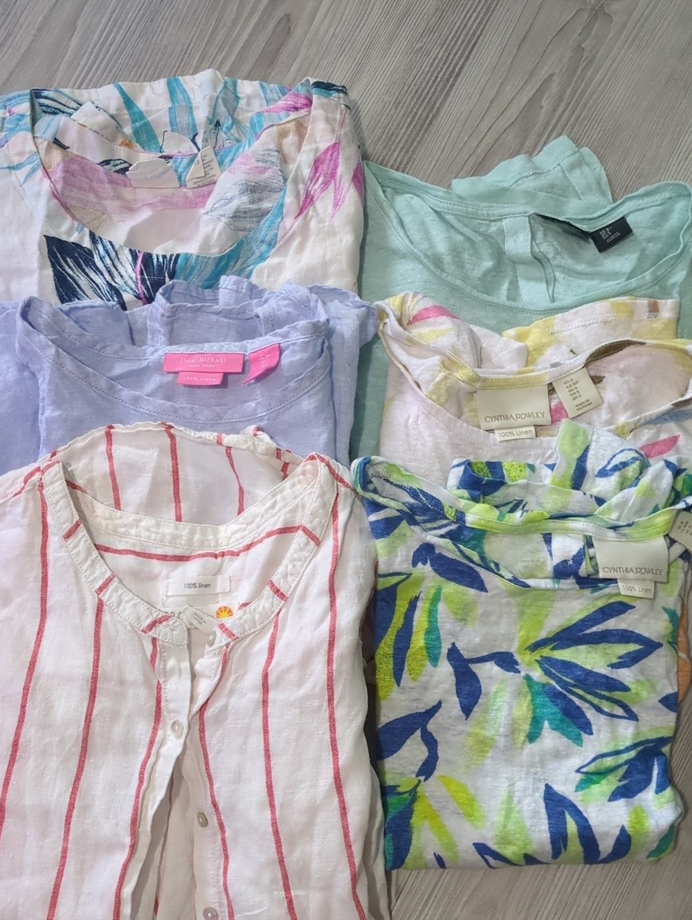 Bundle of 6 Women's Small 100% Linen Tops | Floral Striped Summer Shirts